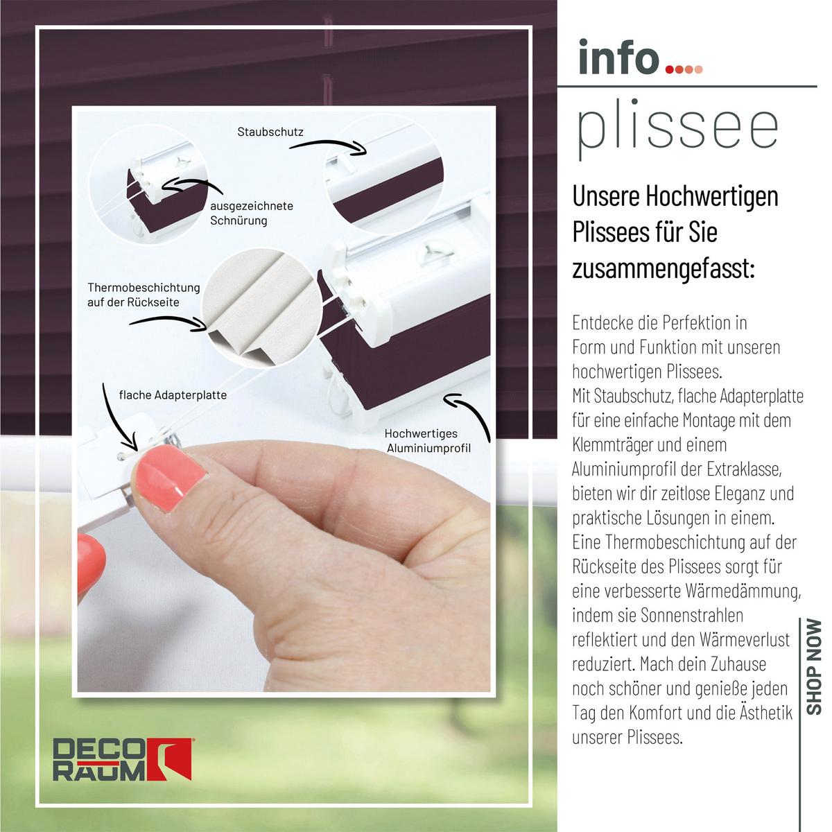 PLISSEE Thermo Basic 75 x 210cm Klemmfix ohne Bohren - Violett, Textil (75/210/210cm) - Deco-Raum