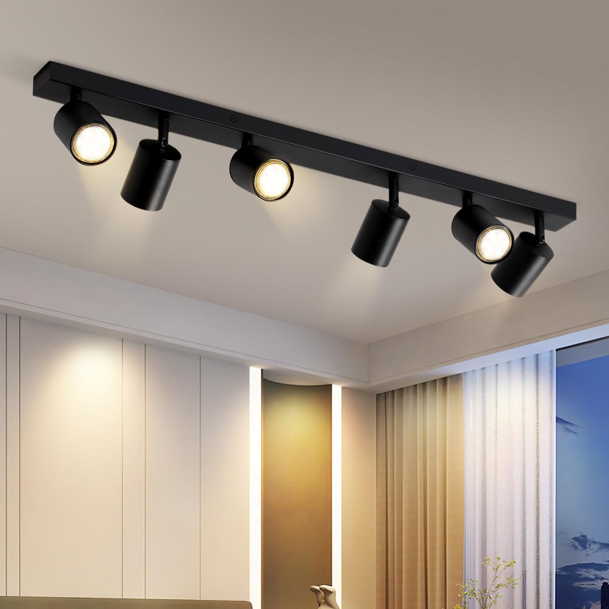 DECKENSTRAHLER Roger 6-flammig 77/3/14 cm - Schwarz, Metall (77/3/14cm) - Nettlife