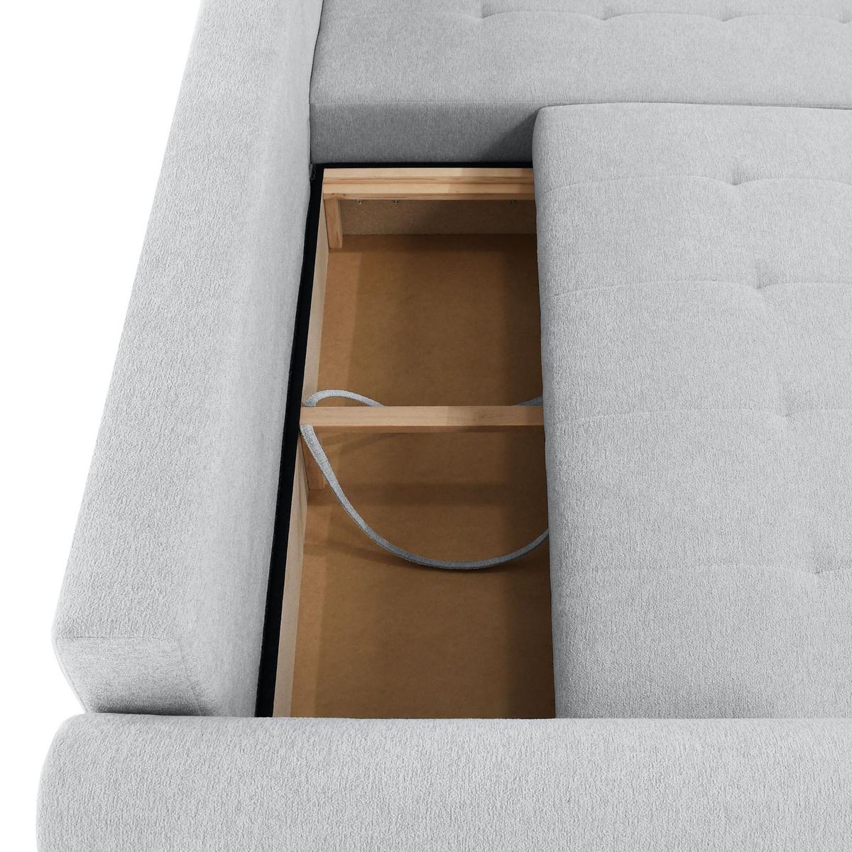 ECKSCHLAFSOFA Dallas mit Bettkasten, 255 cm, Hellgrau, rechts, Velour-Stoff - Hellgrau, Textil (255/175cm) - Beautysofa