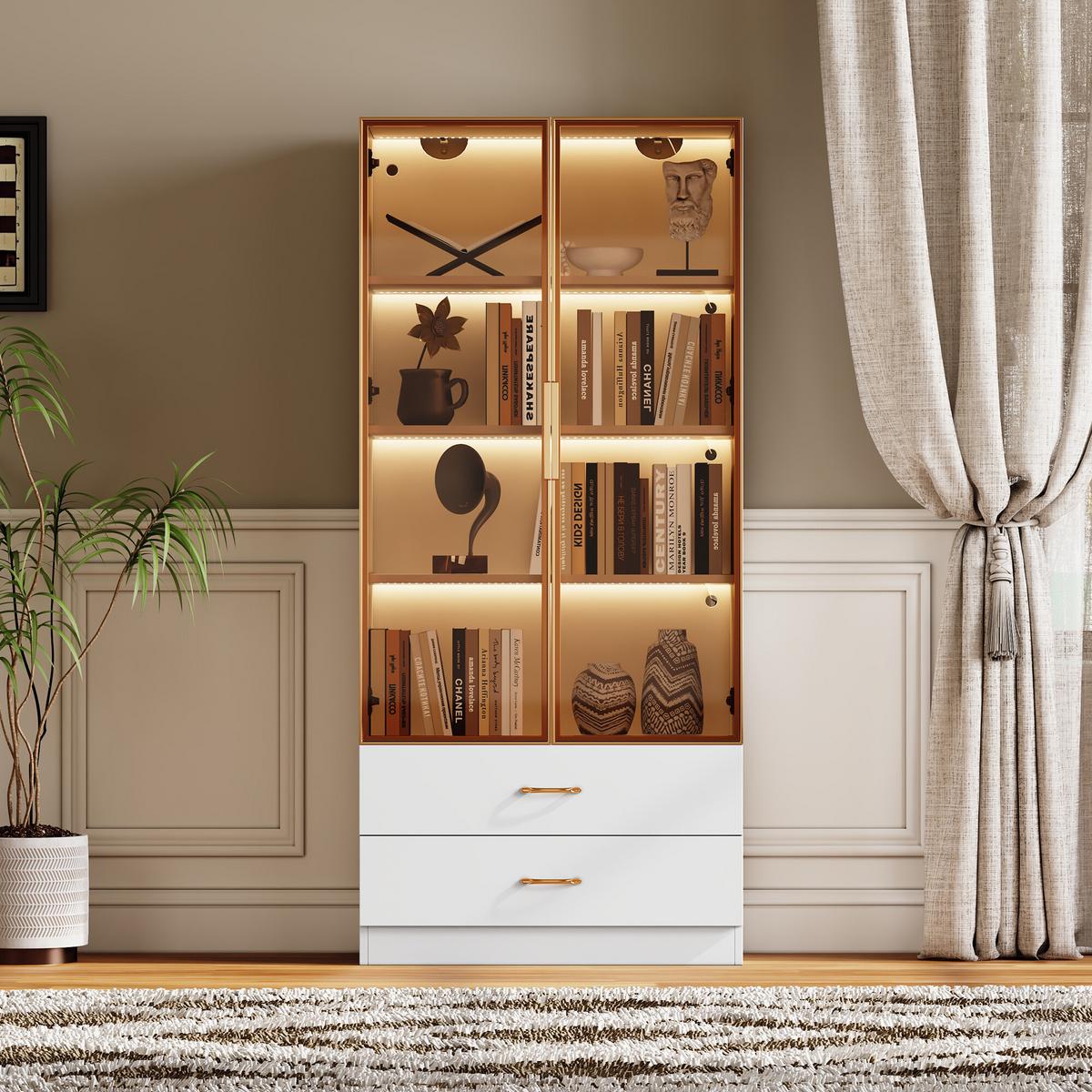 VITRINENSCHRANK in Weiß 74/34.5/170 cm - Weiß, Glas/Holzwerkstoff (34/170/70cm) - Urban Meuble