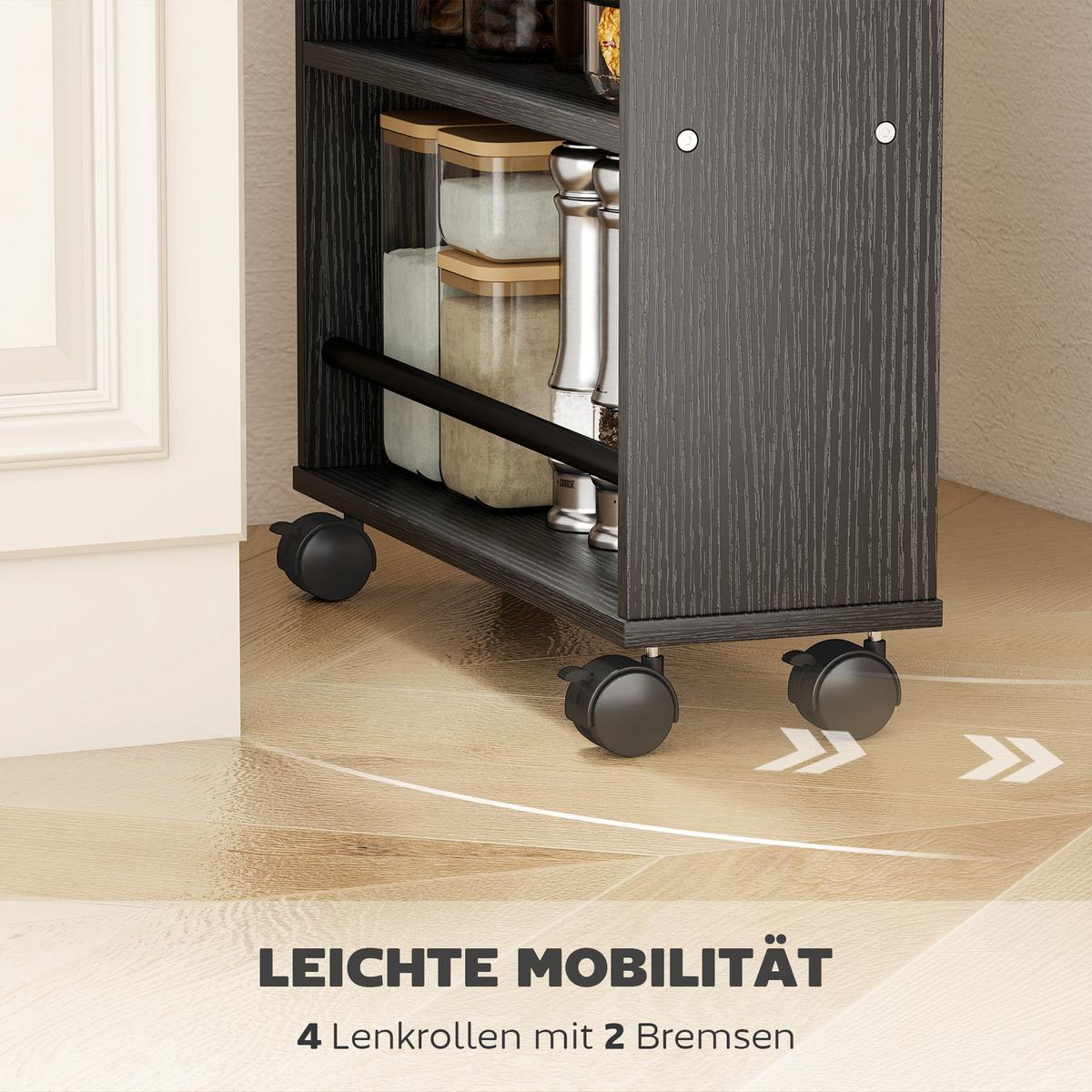 ROLLWAGEN Spanplatte Stahl Schwarz - Silberfarben/Schwarz, Holzwerkstoff/Metall (15/91/45cm) - HOMCOM