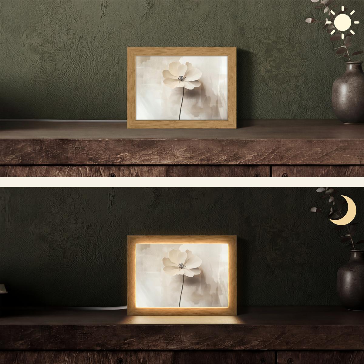 TISCHLEUCHTE Blume - Beige - Farbe - Schatten 20x15 cm - Alteiche, Holzwerkstoff (8/20/15cm) - OnlyWow