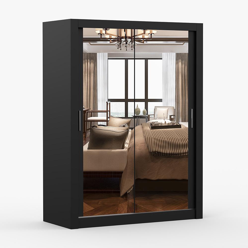 KLEIDERSCHRANK Milan 150 cm, 150/215/64, 2-türig, schwarz - Schwarz, Holzwerkstoff (150/215/64cm) - imoebel24