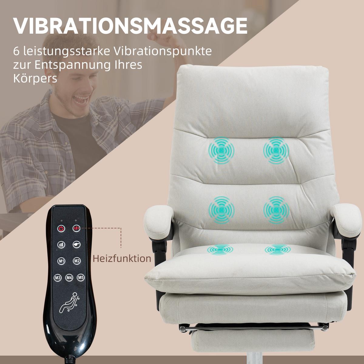 BÜROSTUHL mit Massagefunktion, Ergonomisch Schreibtischstuhl mit Liegefunktion - Weiß, Kunststoff (72/117/65cm) - Vinsetto