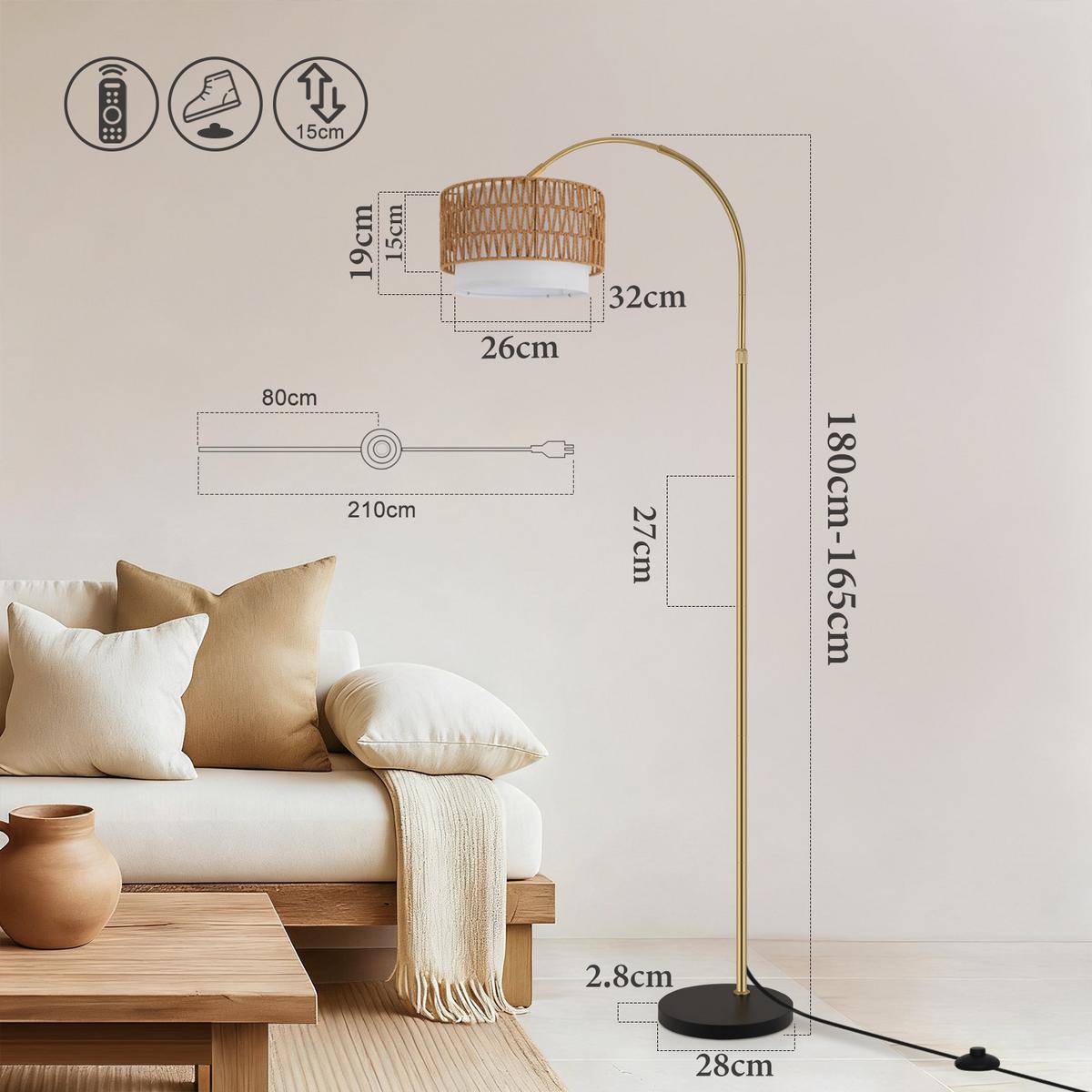 STEHLAMPE Cyrwen 32/19/180 cm - Goldfarben, Metall (32/19/180cm) - ZMH