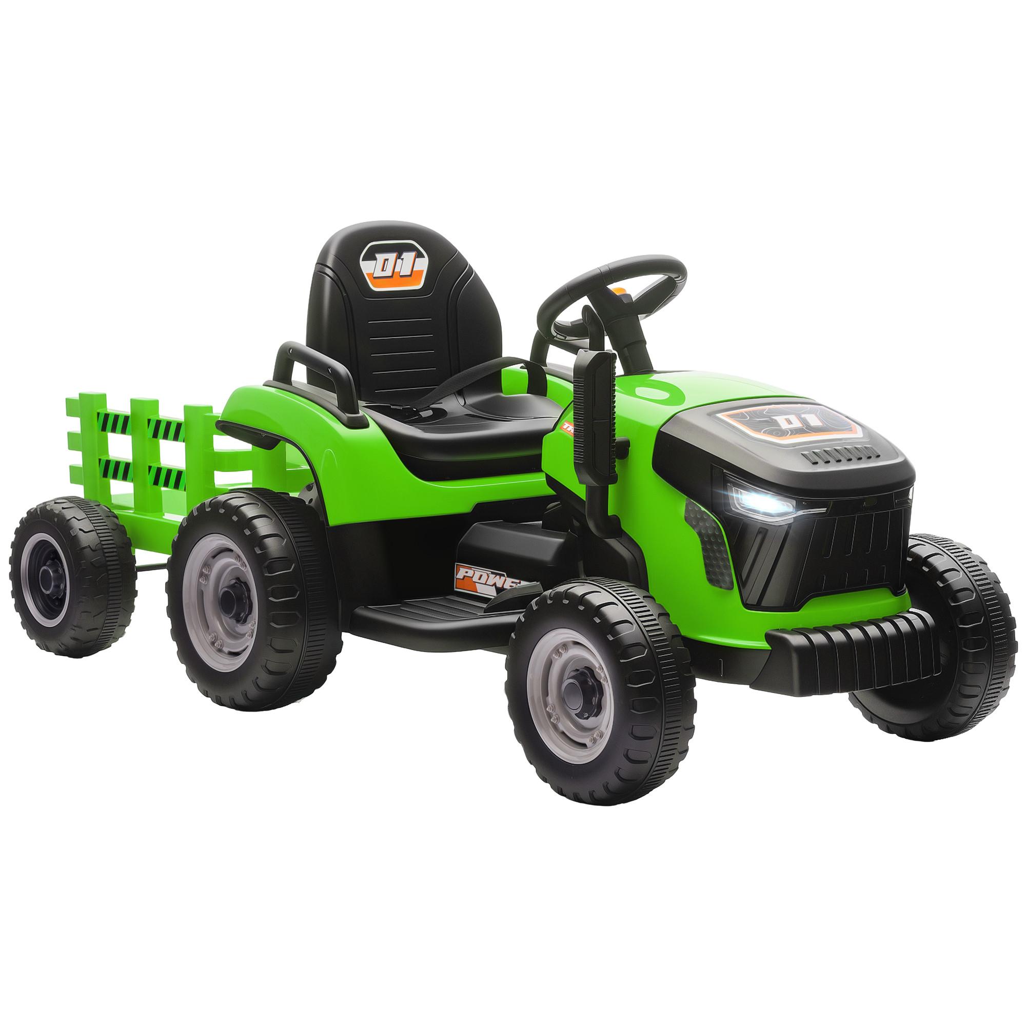 KINDER-ELEKTROTRAKTOR 3-Gang mit Anhänger, 2 Motor, für 3-8 Jahre, Grün - Grün, Metall (139/58/55cm) - AIYAPLAY