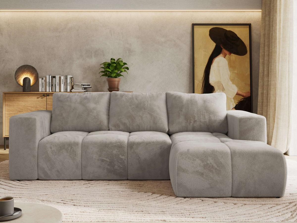 ECKSOFA MONIVA Hellgrau Plüsch - Rechts - Hellgrau/Schwarz, Kunststoff/Textil (266/164cm) - MKS