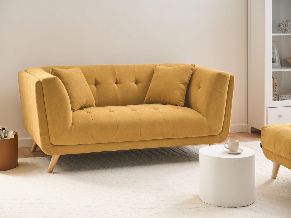 2-SITZER-SOFA Stoff Senfgelb Habo - Hellbraun, Textil (176/78/72cm) - Beliani