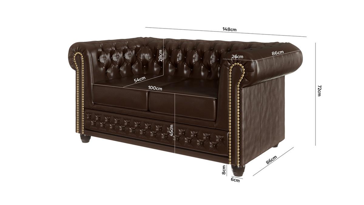 CHESTERFIELD-SOFA 2-sitzer Morin Braun vegan Leder - Braun, Holz/Textil (148/72/86cm) - S-Style Möbel