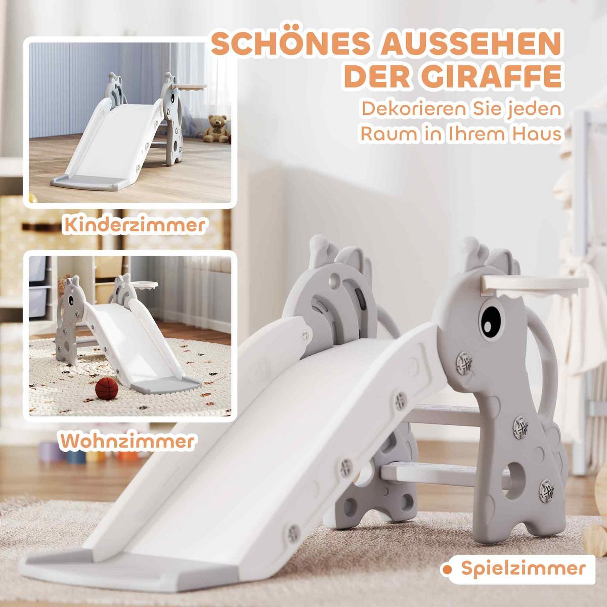 KINDERRUTSCHE, 3 in 1, Kleinkinderrutsche mit Basketballkorb, Basketball, Grau - Grau, Kunststoff (51.5/52/106cm) - AIYAPLAY