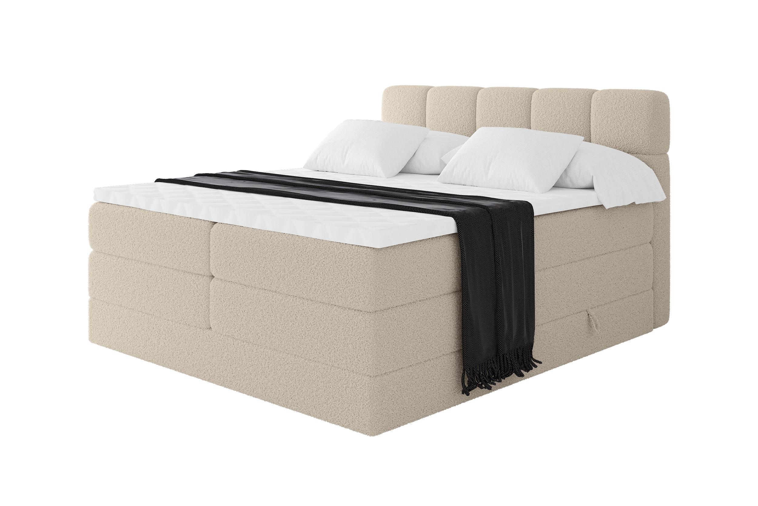BOXBETT mit Matratze H3/H4 - FAMA KING - 140x200 cm Dunkelbeige Quelle - Creme, Holzwerkstoff (140/200cm) - ALTDECOR