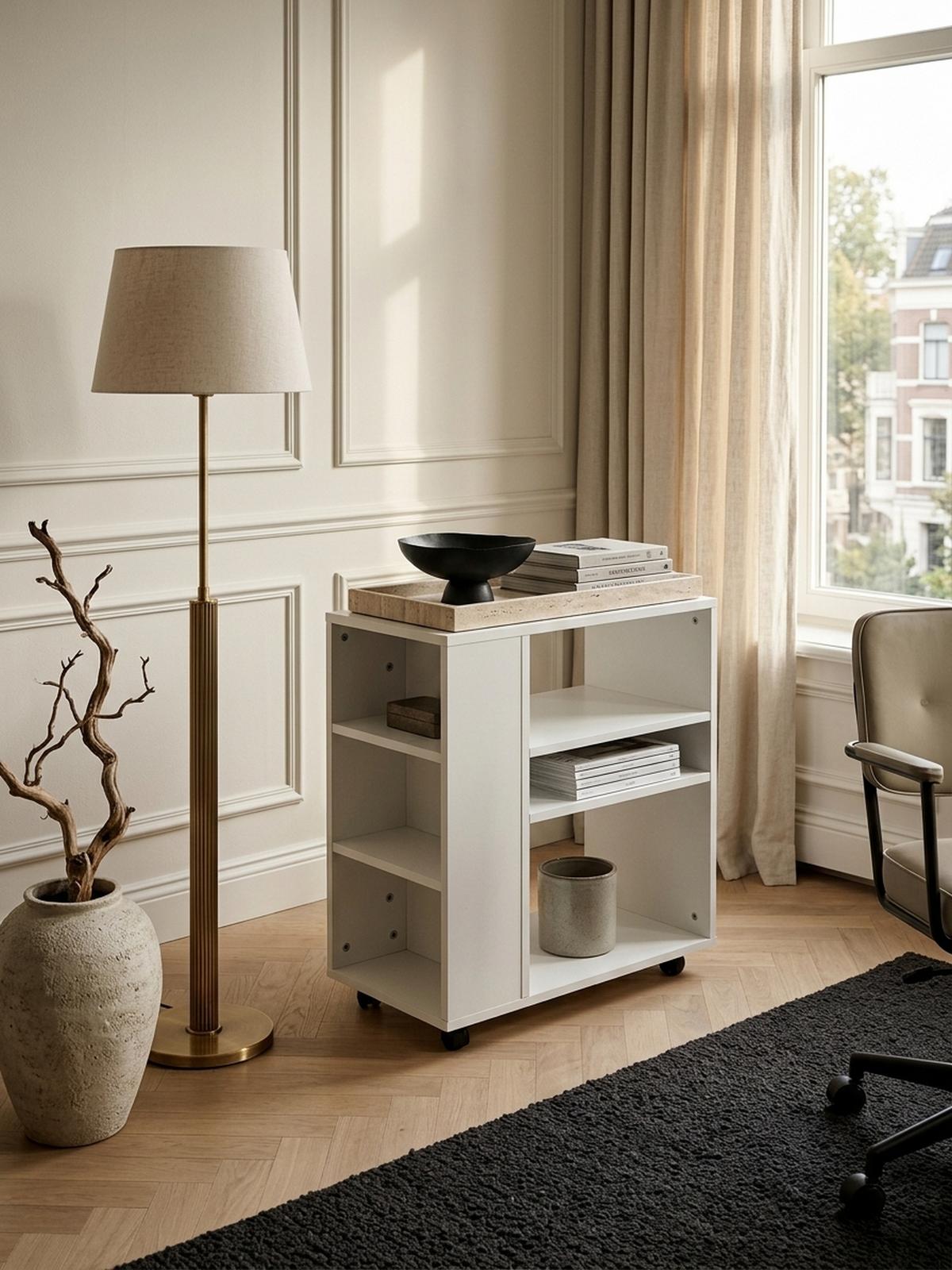 REGAL Multifunktional Mit Rollen Modern BRENTA, Weiß 60x35x75 cm - Weiß, Holz/Kunststoff (60/75/35cm) - KADIMA DESIGN
