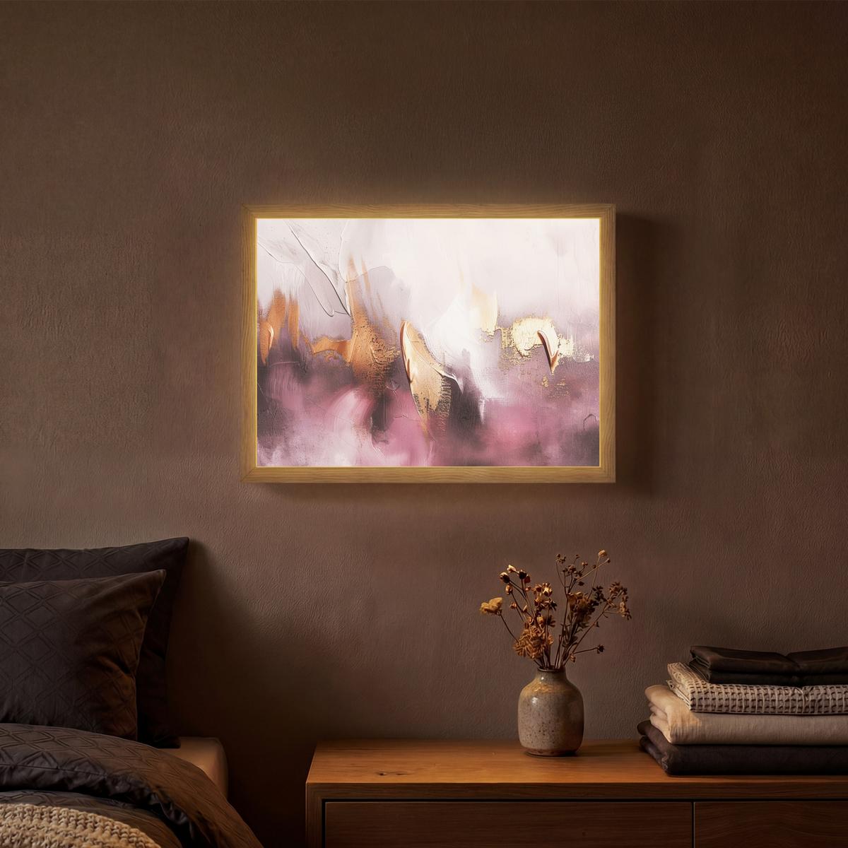WANDLEUCHTE MIT AKKU Lila - Abstrakt - Farbe - Gold 40x30 cm - Mauve, Holzwerkstoff (40/30/8cm) - OnlyWow