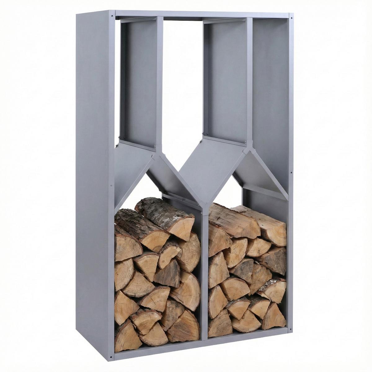 BRENNHOLZLAGER Grau - Grau, Metall (95/160/50cm) - MCW