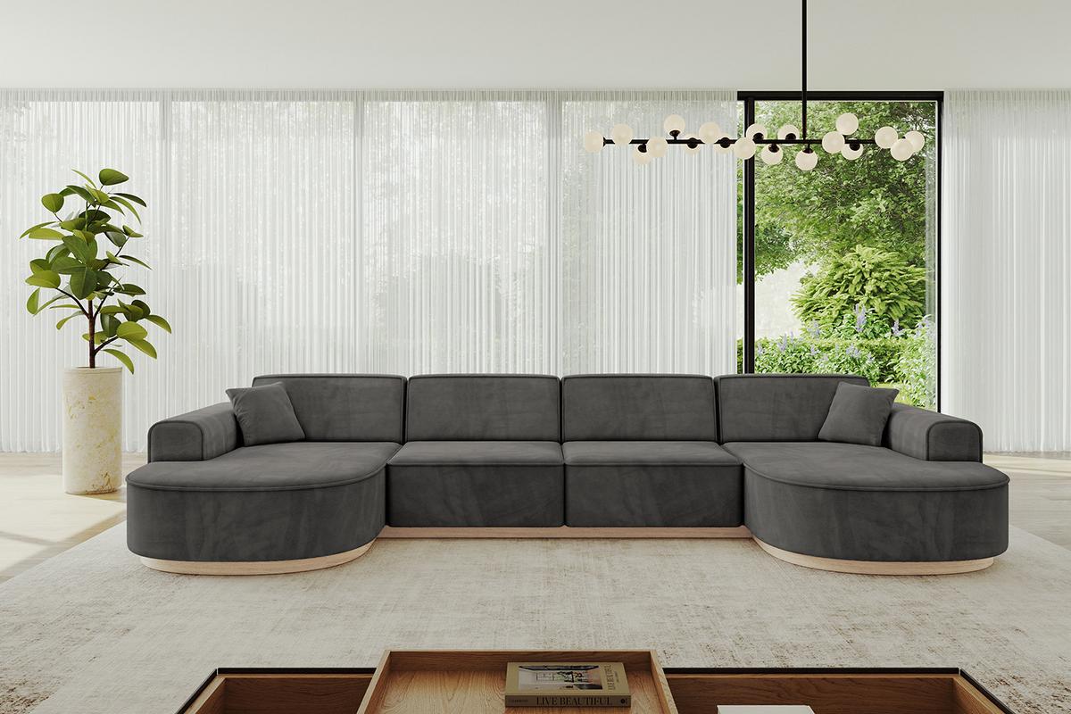 WOHNLANDSCHAFT MARI-U2-v1 - 388x171x83 cm Dunkelgrau Velours - Dunkelgrau, Holzwerkstoff/Textil (388/83/171cm) - ALTDECOR