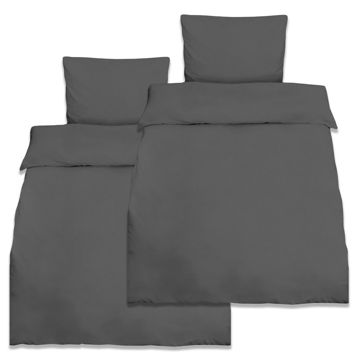 BETTWWÄSCHE Julie 155/220 cm + Kissenbezug 80/80 cm Anthrazit Renforcé 2er Set - Anthrazit, Textil (155/220cm)
