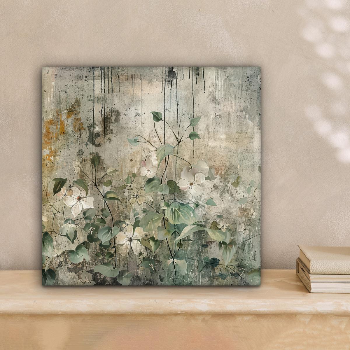 LEINWANDBILD Blumen - Blätter - Abstrakt - Modern Deko Wohnzimmer 20x20 cm - Grau, Textil (20/20cm) - MuchoWow