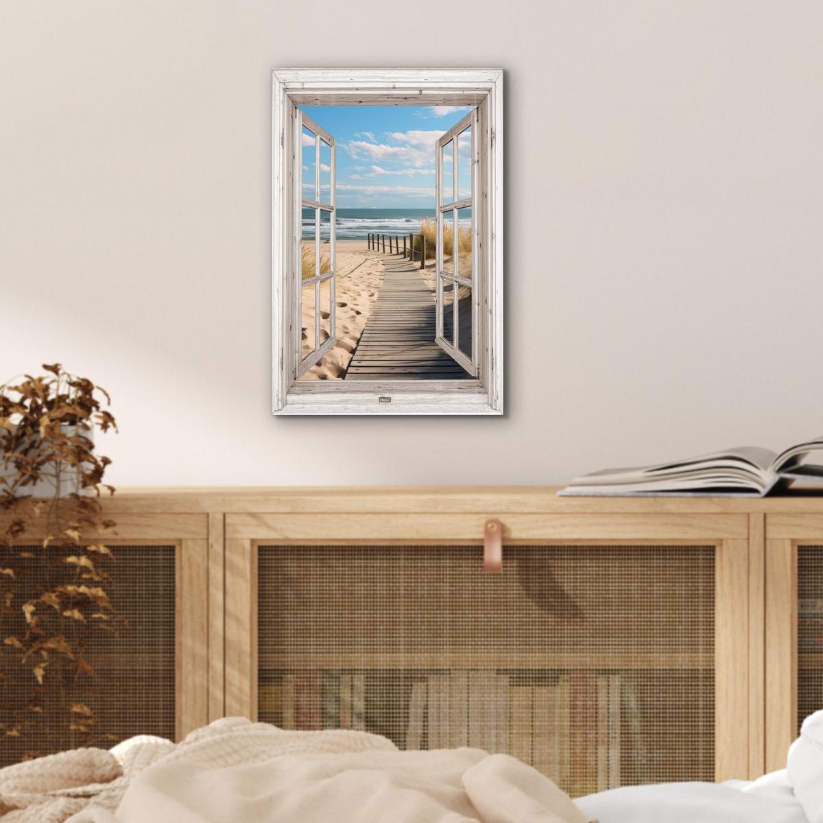 METALLBILD Fenster - Meer - Küste - Natur - Ausblick - Strand - Wattenmeer 20x30 cm - Beige, Metall (20/30cm) - MuchoWow