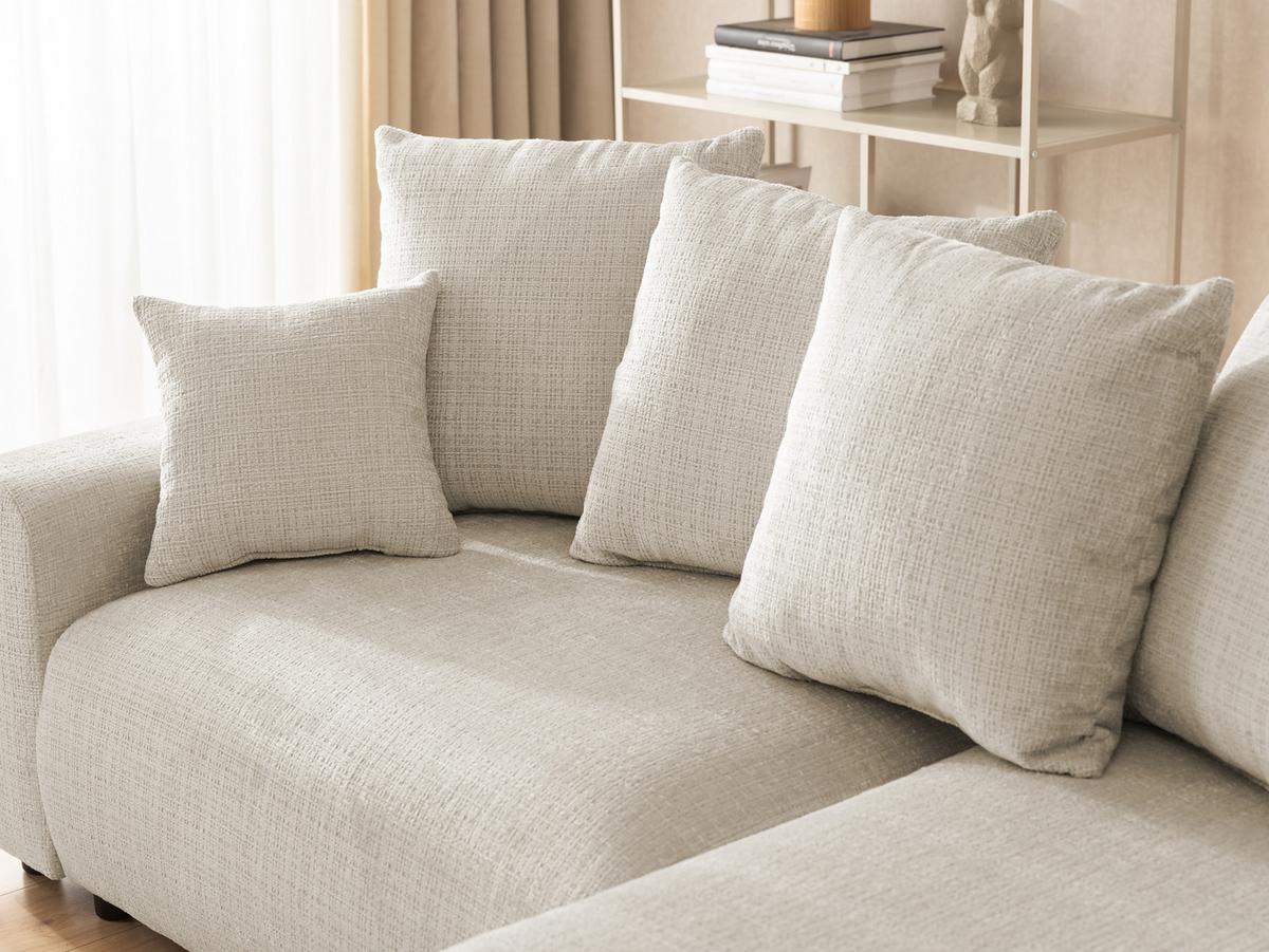 ECKSOFA Calma mit Schlaffunktion und Bettkasten im Bumpy-Design aus weichem Beige Chenille-Stoff - Ottomane rechts - Beige/Schwarz, Holz/Kunststoff (239/140cm) - S-Style Möbel