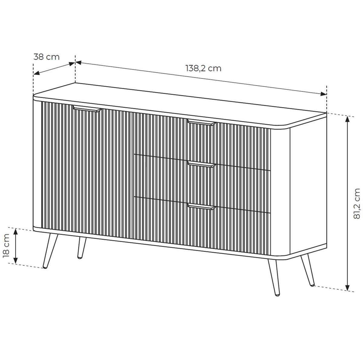 SIDEBOARD Vespasia 1T 3S Beige 138,2/81,2/38 cm – Geriffelte Fronten - Goldfarben/Weiß, Holzwerkstoff/Metall (138.2/81.2/38cm) - AX Living