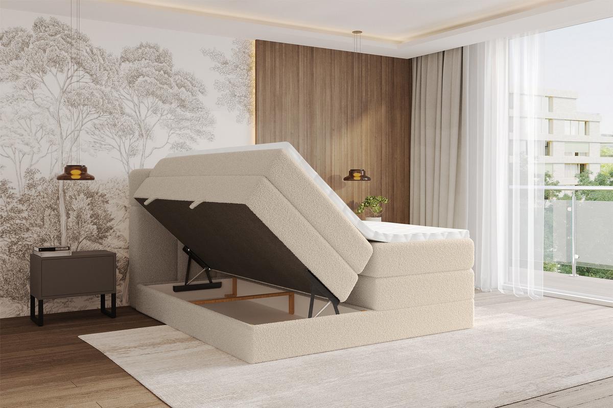 BOXBETT mit Matratze H3/H4 - FAMA KING - 200x200 cm Dunkelbeige Quelle - Creme, Holzwerkstoff (200/200cm) - ALTDECOR