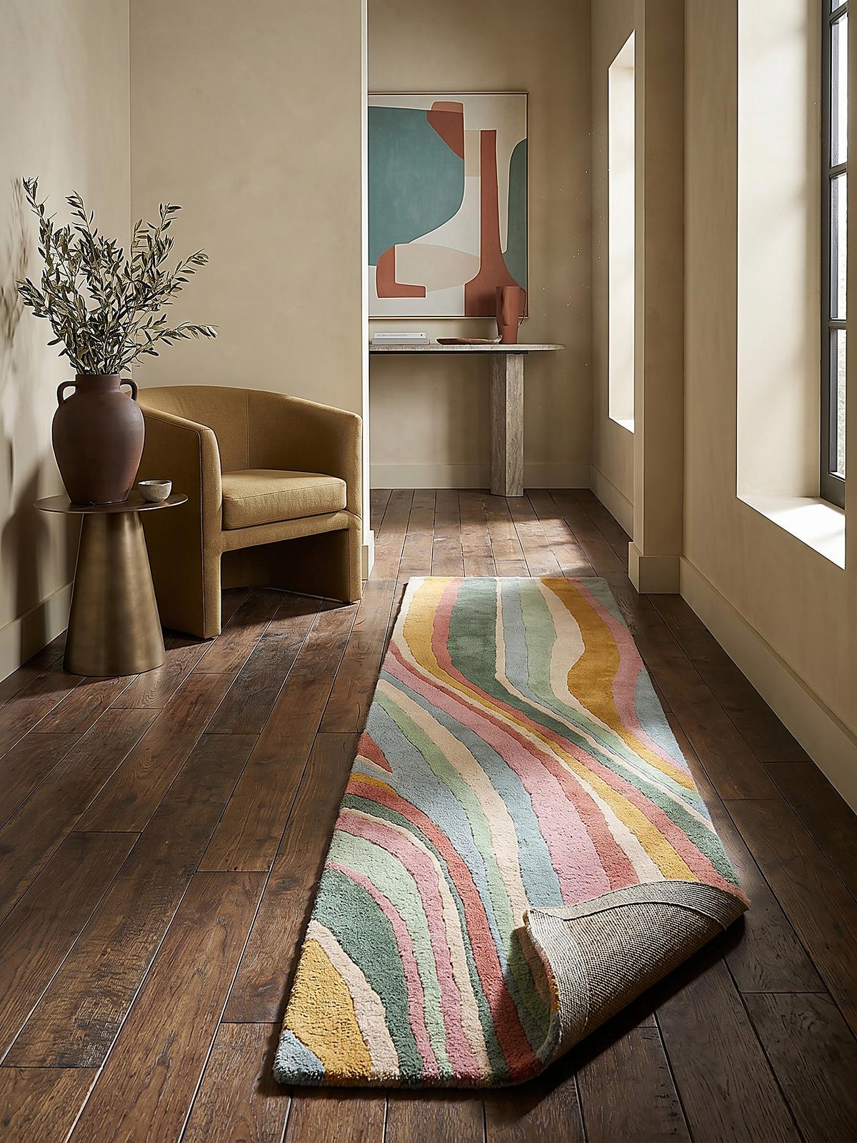 WOLLTEPPICH DERWENT, abstrakt, Grün-Bunt, 60 x 230 cm - Multicolor, Textil (230/60cm) - KADIMA DESIGN