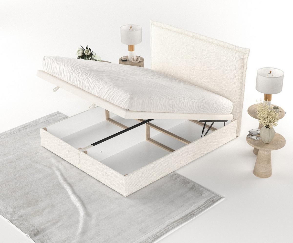 POLSTERBETT Eliot mit Stauraum 200/200 cm Creme im Alta Stoff - Creme/Schwarz, Holz/Holzwerkstoff (200/200cm) - AltaBeds