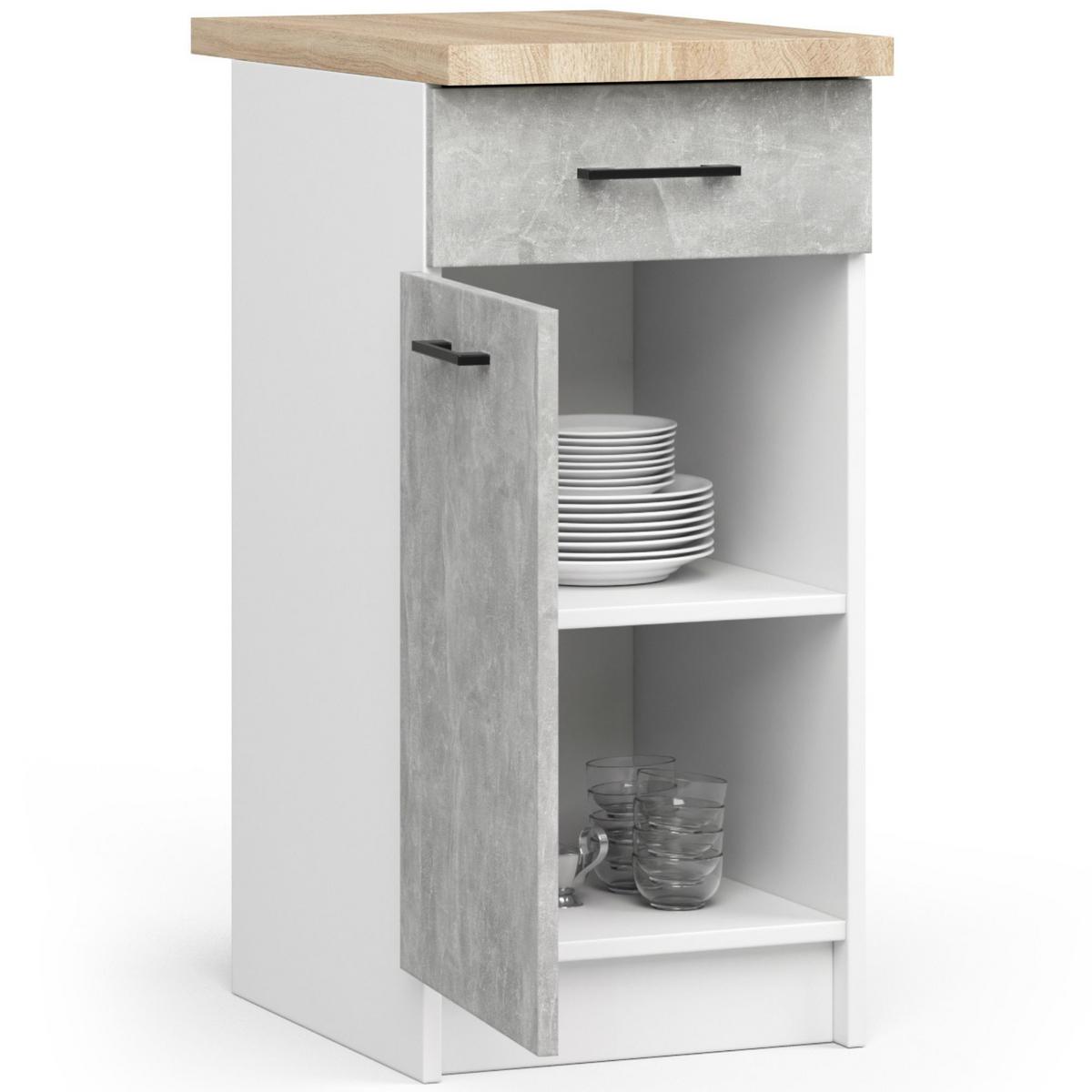 UNTERSCHRANK Weiß, Beton 85/40/46 - Hellgrau/Weiß, Holzwerkstoff (40/85/46cm) - RAUMHIRSCH FURNITURE