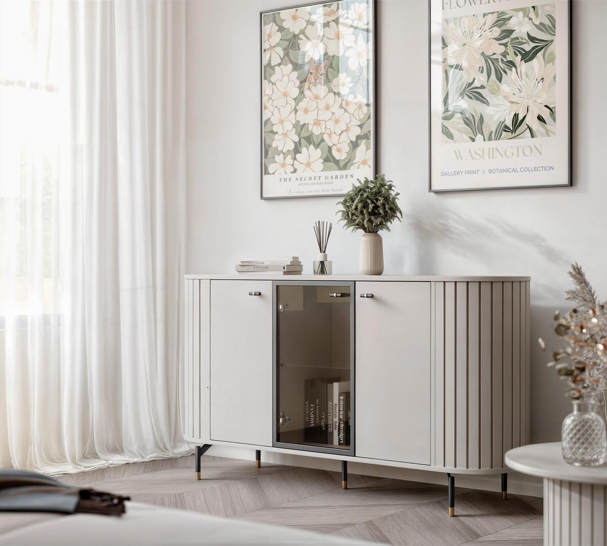 KOMMODE geriffelt, dreitürig, Kaschmir - Kaschmir, Holzwerkstoff (150/81/40cm) - Idohome