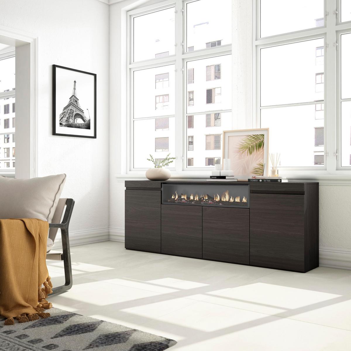 SIDEBOARD, Elektrokamin, Schwarz - Schwarz, Holzwerkstoff (203/75/35cm) - Skraut Home