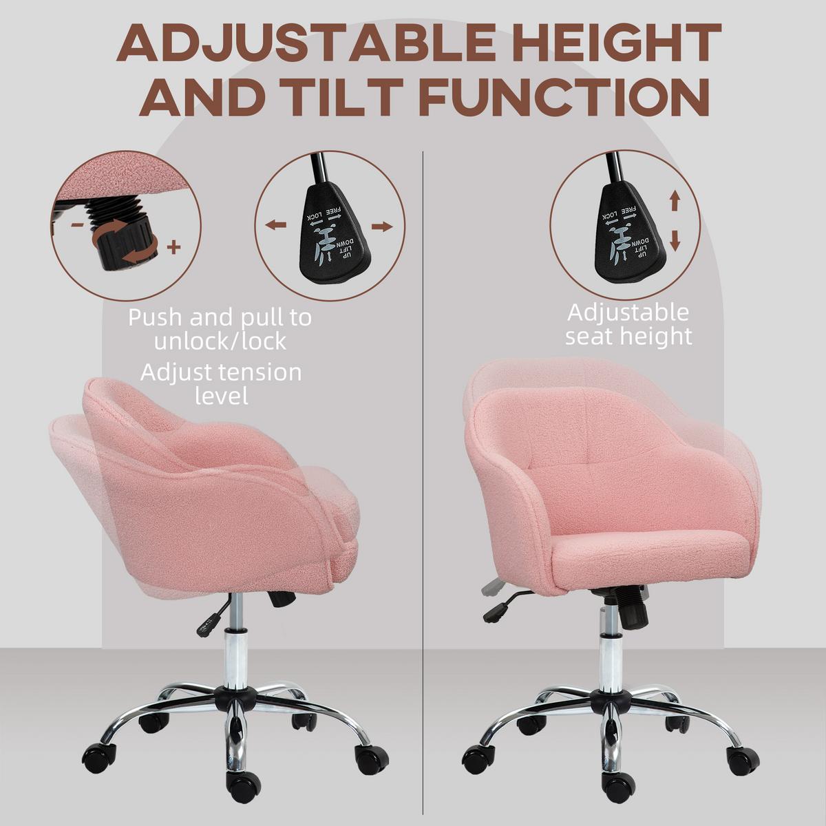 BÜROSTUHL Polyester Kunstleder Rosa - Rosa, Kunststoff (61/86/56cm) - HOMCOM