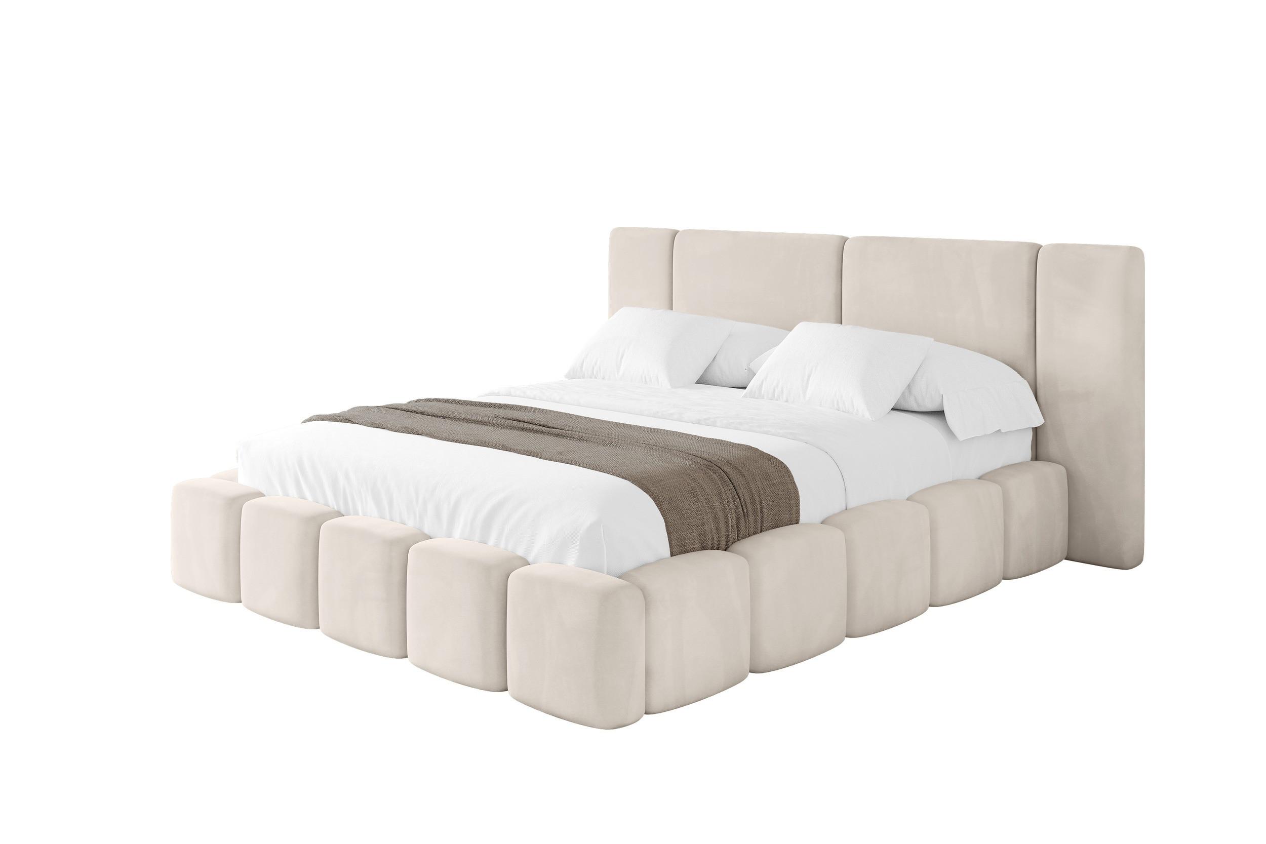POLSTERBETT mit Bettkasten und Lattenrost, Boxbett ohne Matratze - NILO 120x200 Beige - Ecru, Holzwerkstoff/Textil (120/200cm) - ALTDECOR