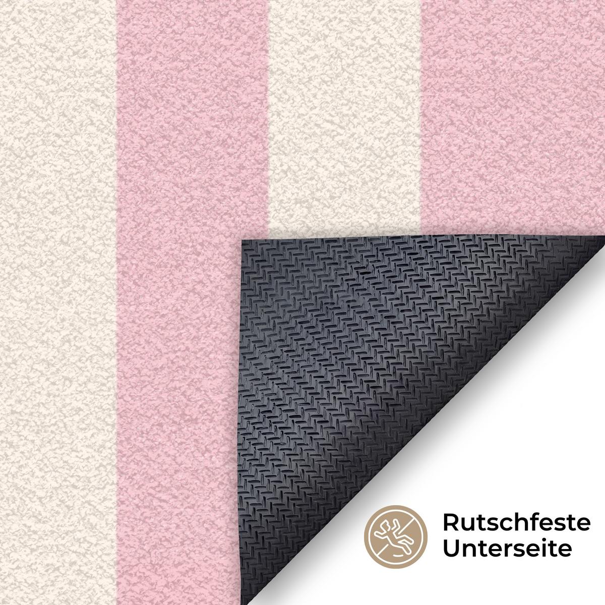 FUSSMATTE Hola - Zitat - Streifen - Pastell - Rosa - Rot - Weiß Schmutzfangmatte 180x120 cm - Rosa, Kunststoff (180/0.4cm) - MuchoWow