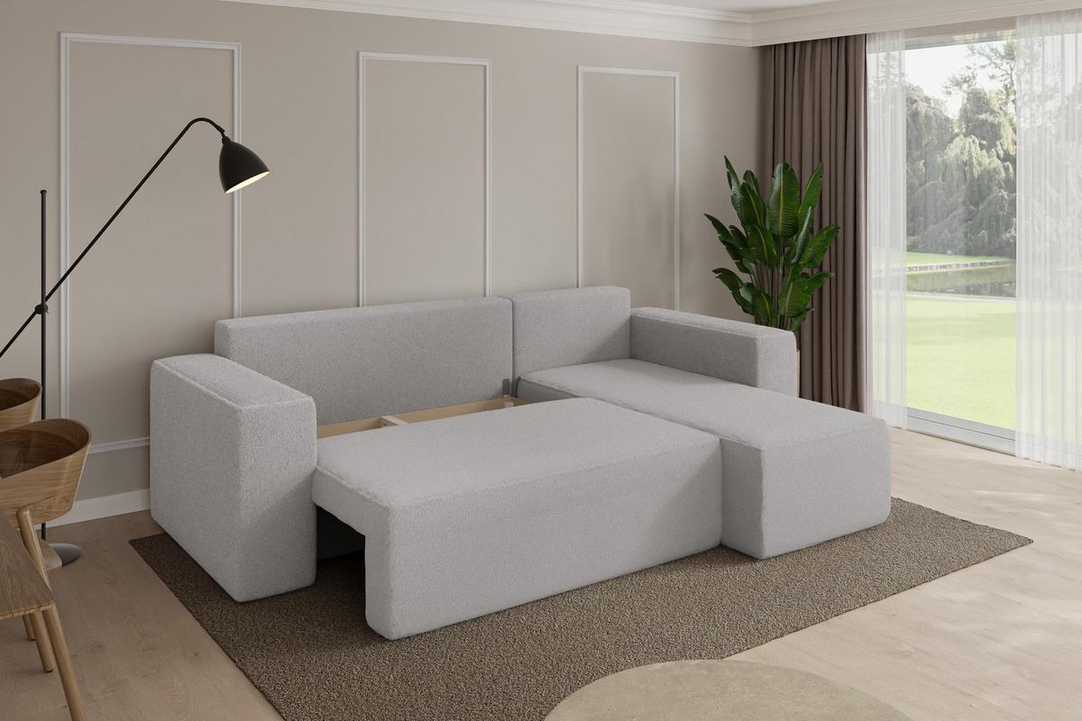 ECKSOFA mit Schlaffunktion Ottomane Rechts SENO-L 249x139x85 Hellgrau Bouclé - Silberfarben/Hellgrau, Holzwerkstoff/Kunststoff (249/139cm) - ALTDECOR