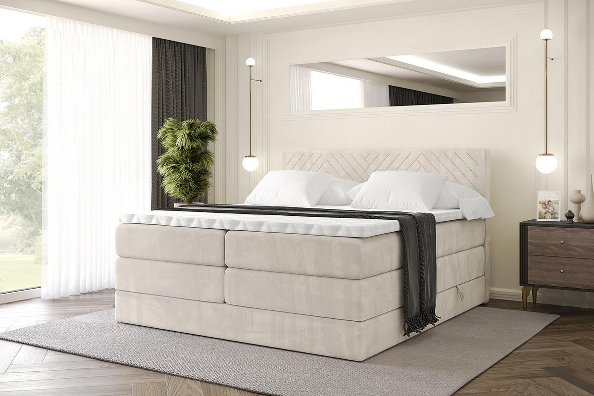 BOXSPRINGBETT mit Matratze H3|H4 und Lattenrost - VEXA KING-120x200 - Beige Casablanca - Beige, Holzwerkstoff (120/200cm) - ALTDECOR