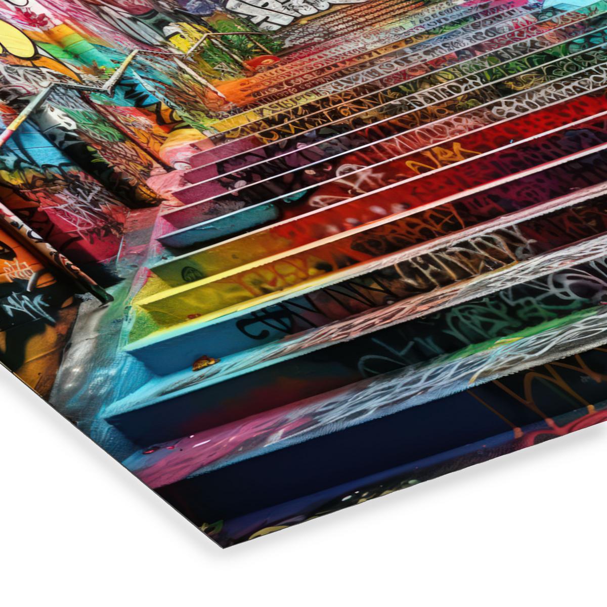 POSTER MIT RAHMEN Treppe - Graffiti - Farben - Kunst 80x60 cm - Multicolor, Papier (80/60cm) - MuchoWow