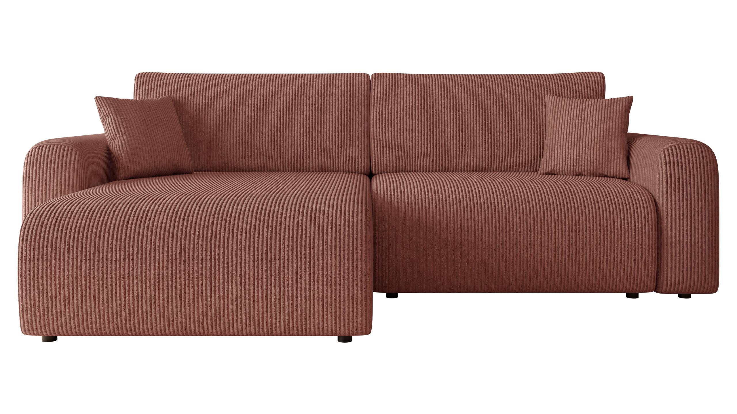 ECKSOFA Floryn L Cord - Schwarz/Rosa, Holz/Kunststoff (245/145cm) - MIRJAN24