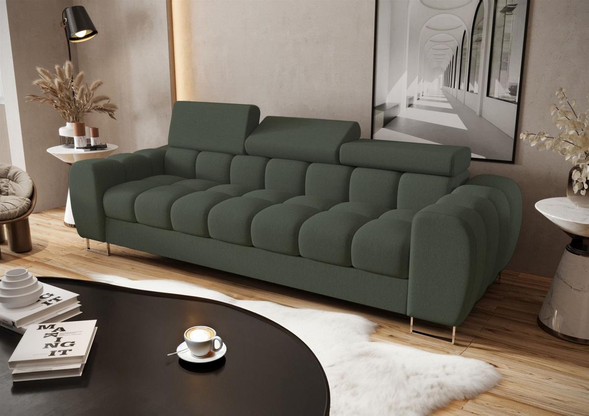 SOFA 3-sitzer Bastien In Stoff Gemma - Grün, Holzwerkstoff/Textil (265/95/97cm) - Fun Möbel