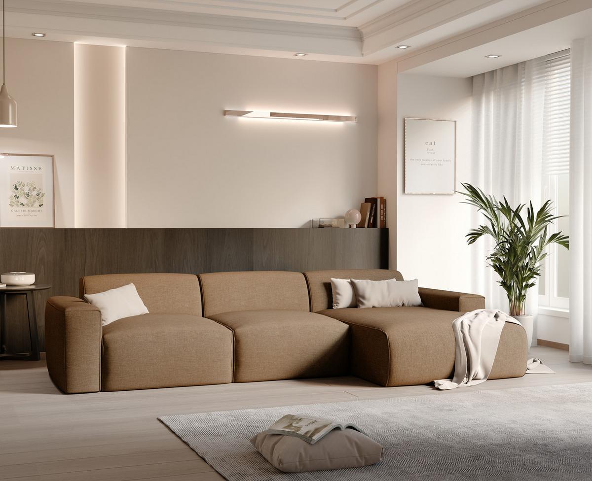ECKSOFA DOVE Rechts Chenille-Stoff in Braun - Braun, Kunststoff/Textil (313/162cm) - Idohome