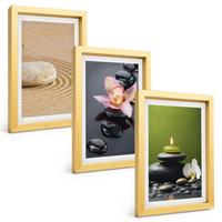 BILDER SET 3er Set - 20x30 cm Goldrahmen - Entspannende Zen-Steinmotive - Goldfarben, Kunststoff (20/30cm) - TULUP