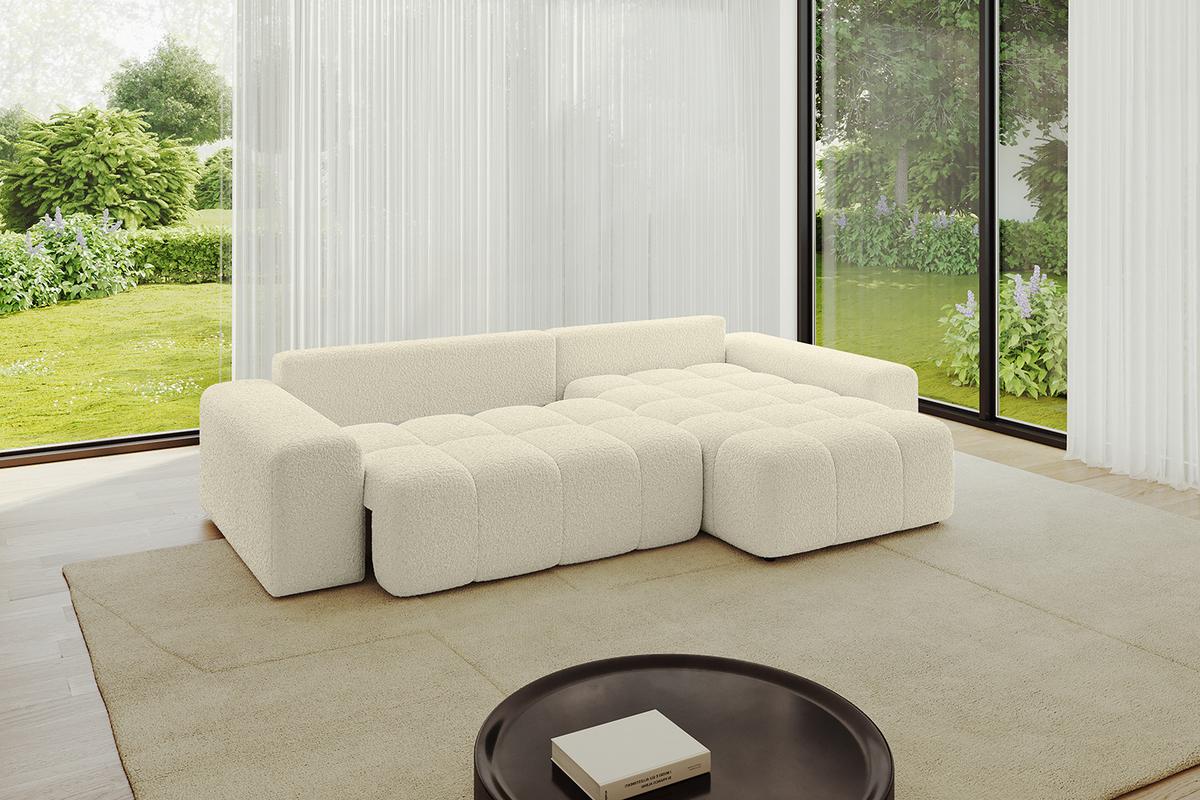 ECKSOFA Ottomane rechts ENIL-L 297x189x68 Beige Bouclé - Hellbraun/Creme, Holzwerkstoff/Kunststoff (189/297cm) - ALTDECOR