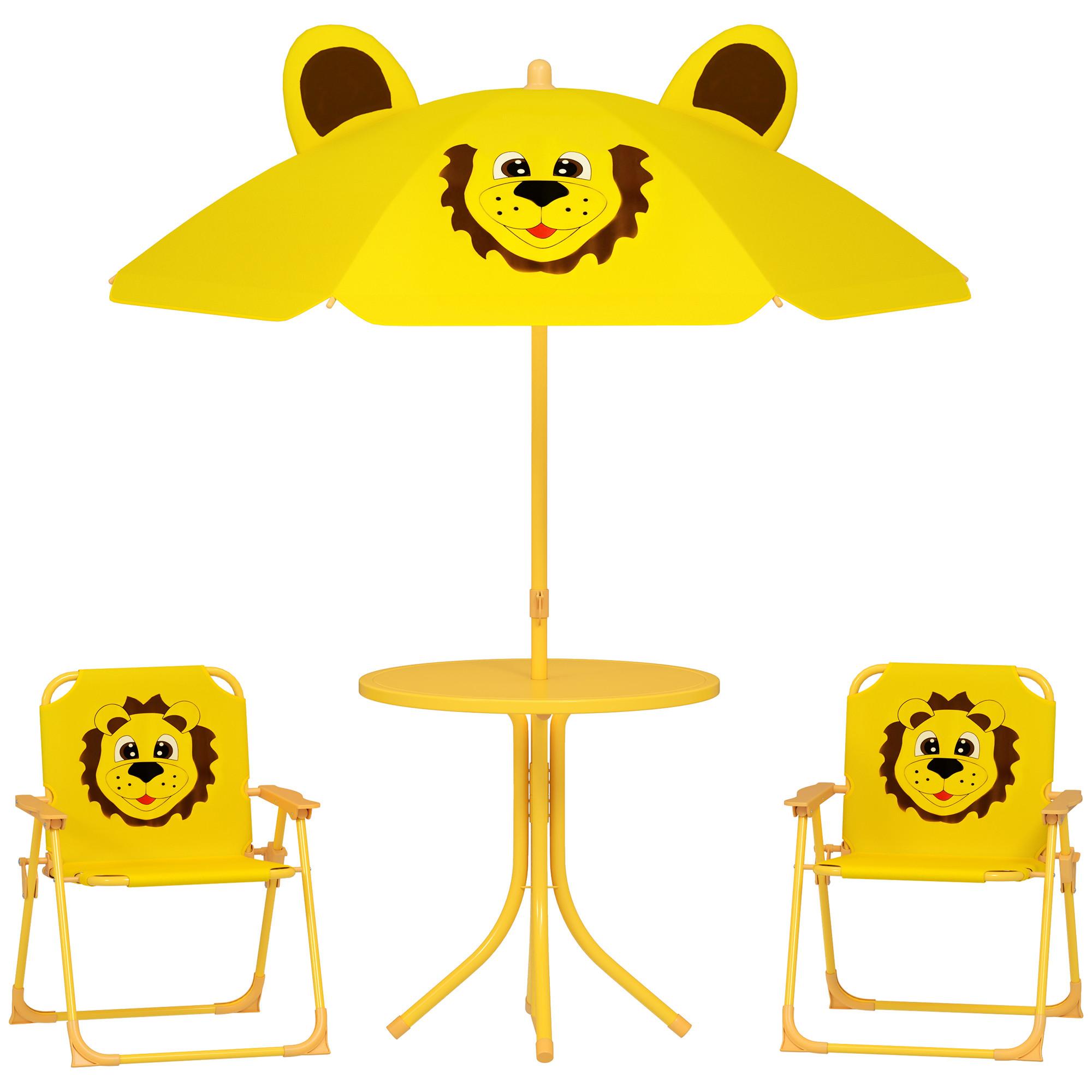 4 tlg. Kindersitzgruppe Garten Kindersitzgarnitur mit Sonnenschirm Klappstühle - Gelb, Metall - AIYAPLAY