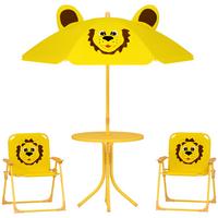 4 tlg. Kindersitzgruppe Garten Kindersitzgarnitur mit Sonnenschirm Klappstühle - Gelb, Metall - AIYAPLAY