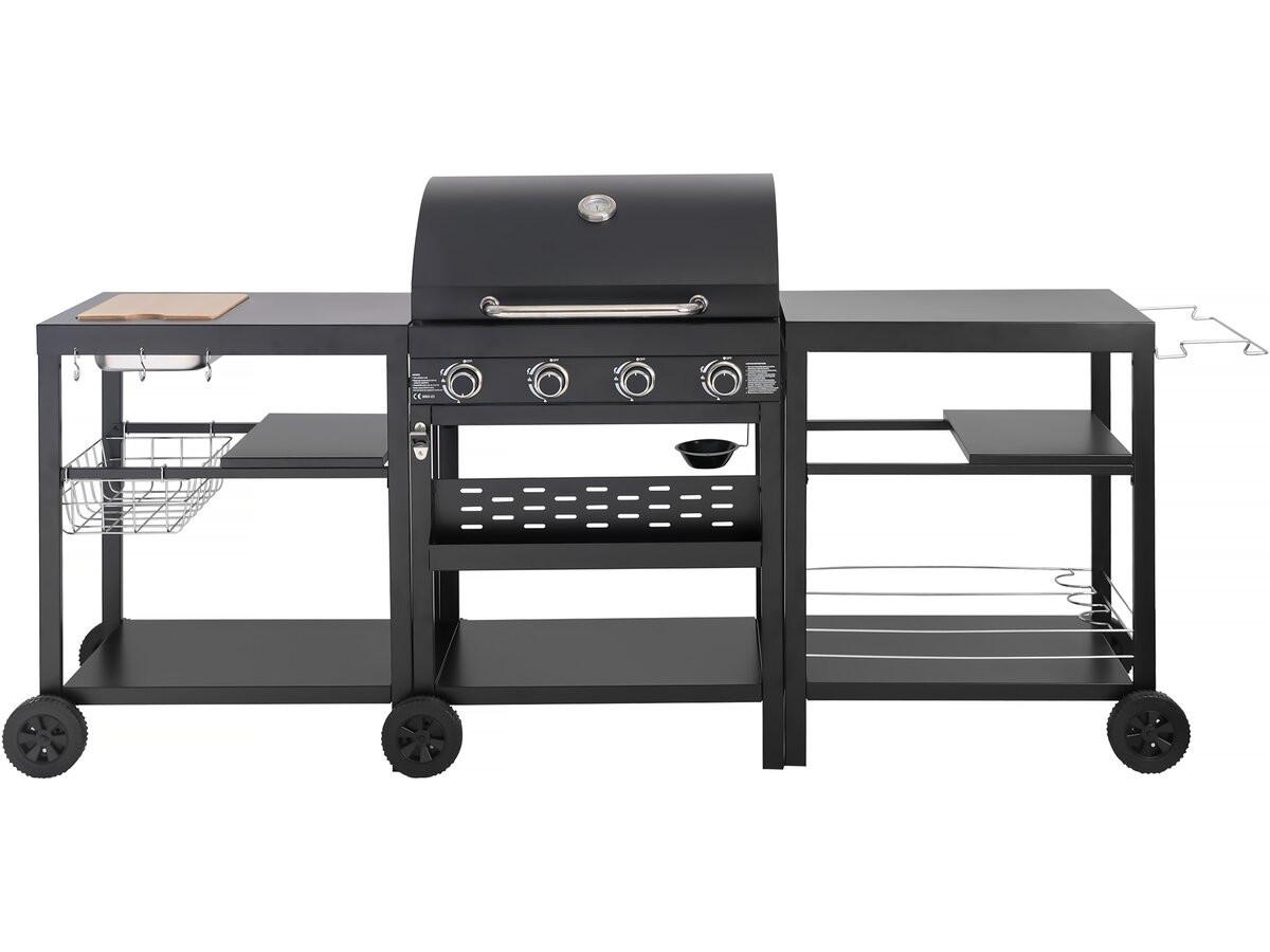 GASGRILL barbecue à gaz cuisine d'extérieur - 12 kw - 4 brûleurs - noir Schwarz - Grau, Metall (53/111/233cm) - Habitat Garten