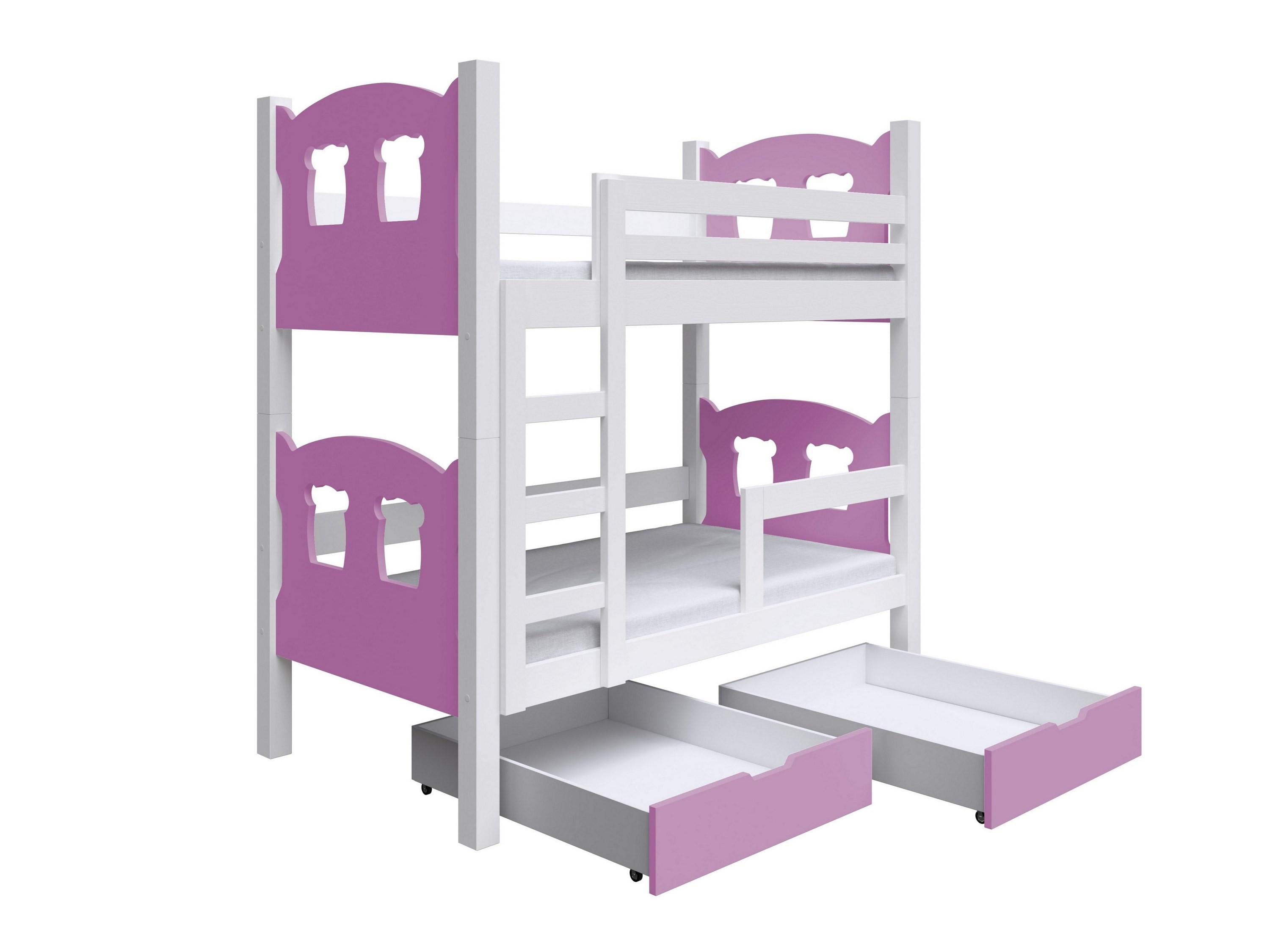 ETAGENBETT LEONE mit Bettkasten 80x180 cm Weiß - Weiß/Rosa, Holz (80/180cm) - MASSENO