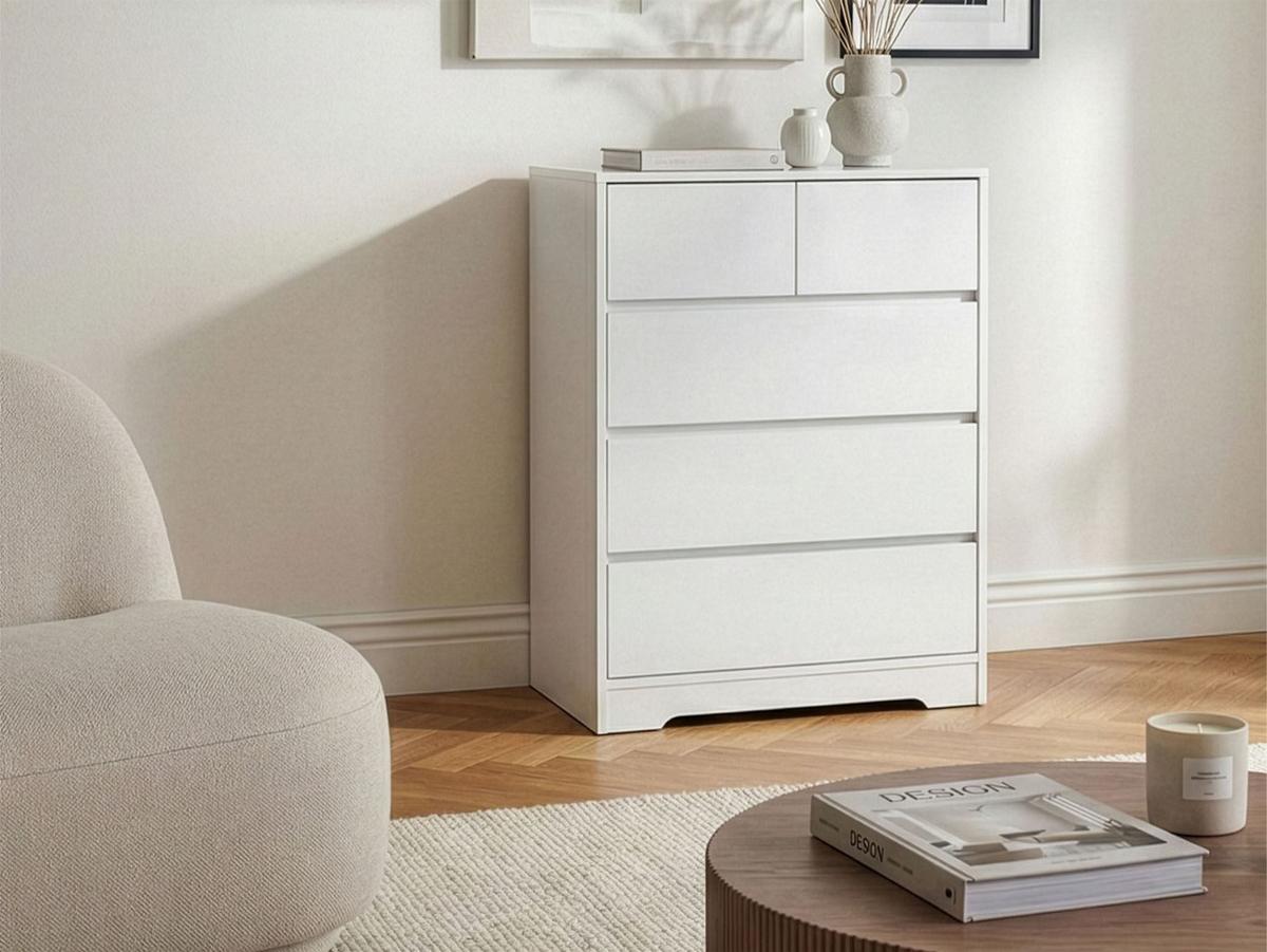 KOMMODE mit 5 Schubladen Weiß Alberta - Weiß, Holzwerkstoff (60/94/38cm) - Beliani
