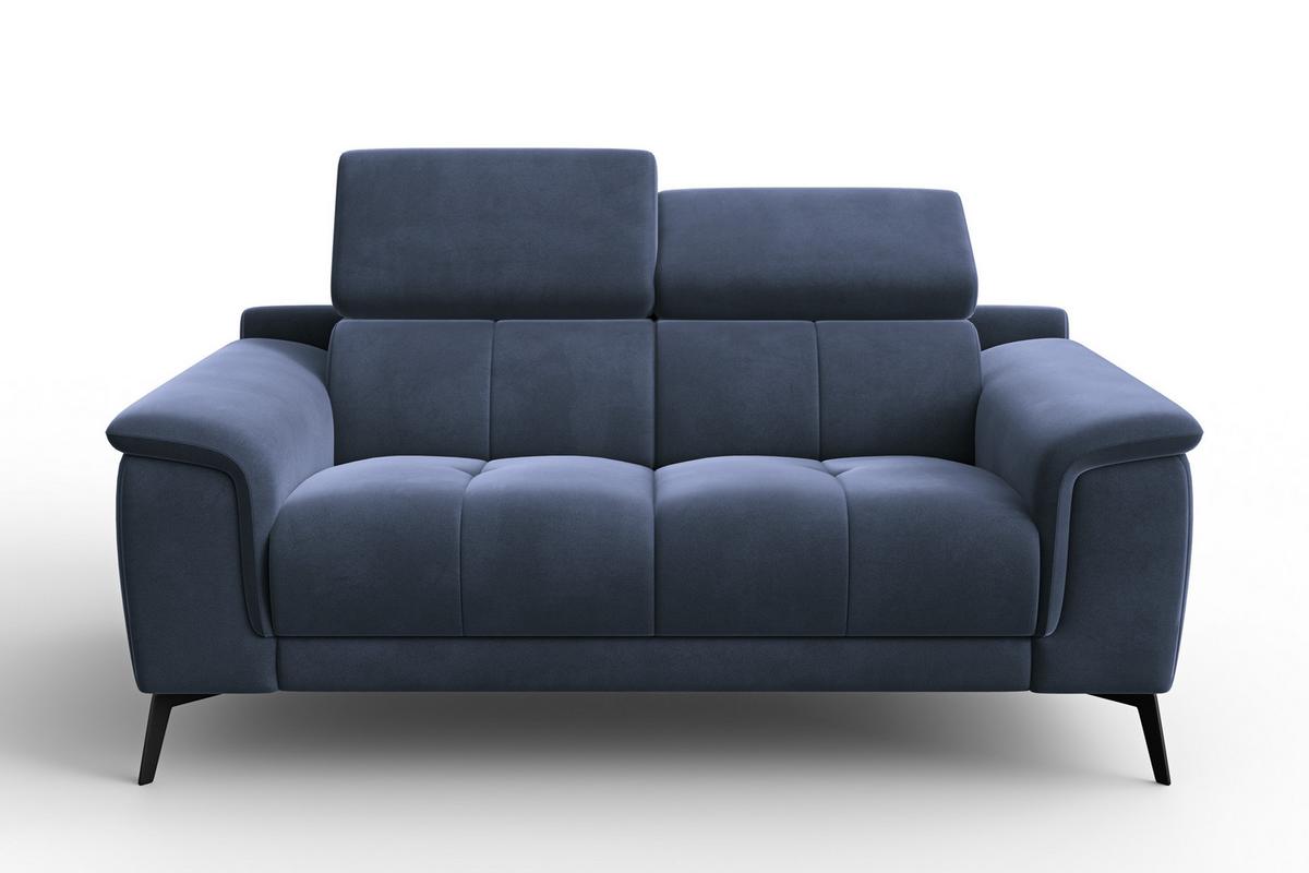 SOFA FIERO 2-Sitzer, Marineblauer Veloursstoff - Blau/Schwarz, Holz/Textil (170/82/103cm) - Courtois Laville