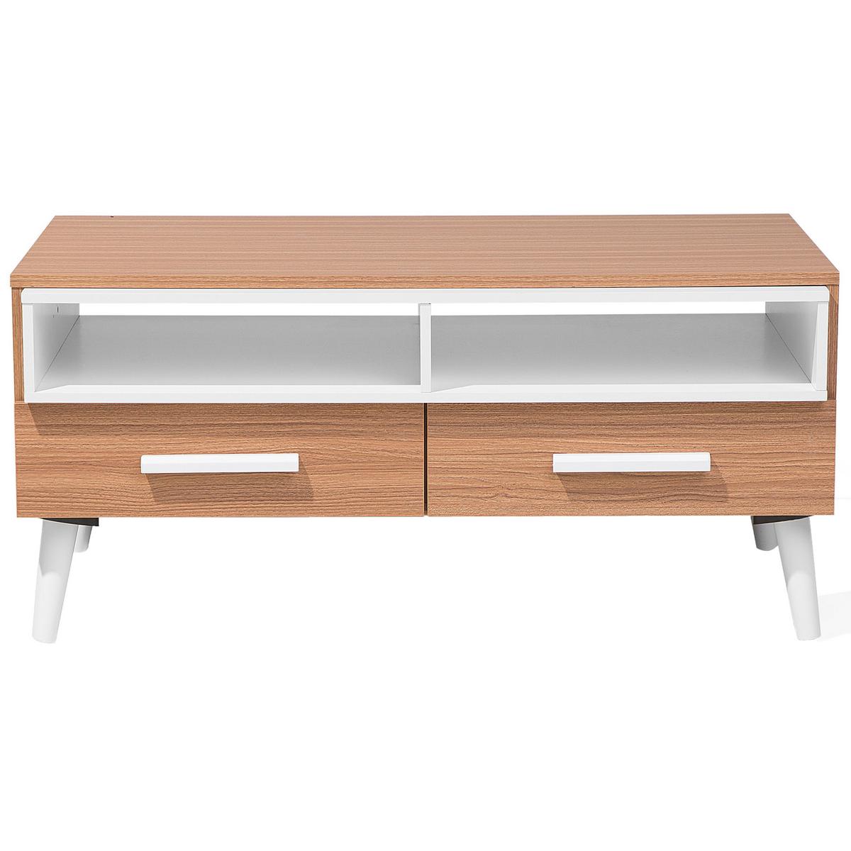 COUCHTISCH heller Holzfarbton/weiß rechteckig Alloa - Hellbraun/Weiß, Holzwerkstoff (60/100/45cm) - Beliani