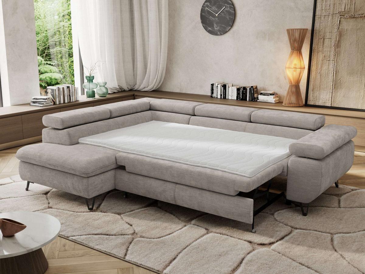 ECKSOFA PABLO L Hellgrau Schenille glatt - Links Seite mit T25 Topper - Hellgrau/Schwarz, Textil/Metall (208/273cm) - MKS