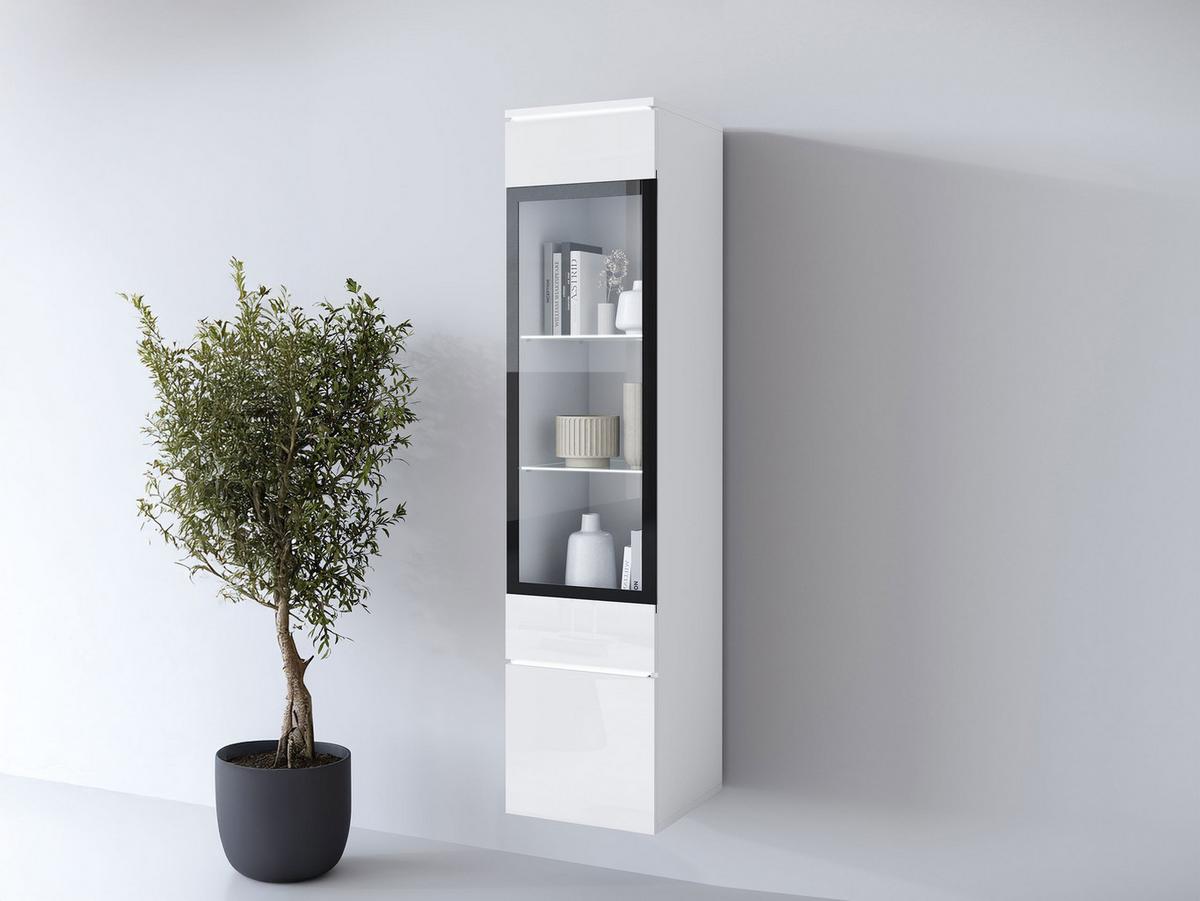 HÄNGEVITRINE Vera 002 mit LED Beleuchtung - Weiß Hochglanz/Alufarben, Holzwerkstoff/Kunststoff (30/130/33cm) - MIRJAN24
